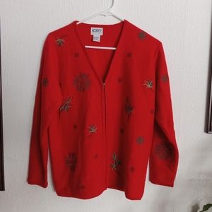 Wool sweater embroidered women red